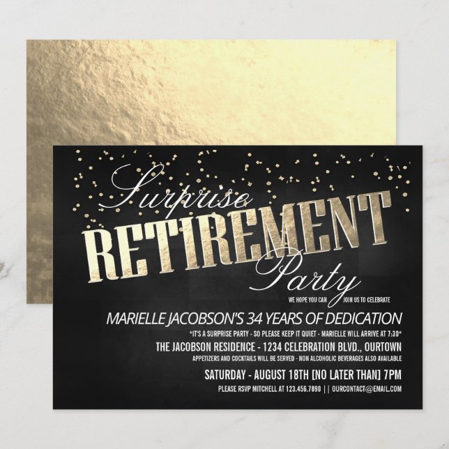 Elegant Surprise Retirement Party Invitations (Front/Back)