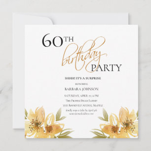 Elegant Surprise Yellow Floral 60th Birthday Invitation