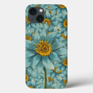 Elegant Surreal Sunflower Teal Yellow Floral  iPhone 13 Case