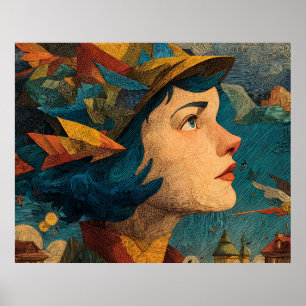Elegant Surreal Woman Colorful Dreamscape Wall Art