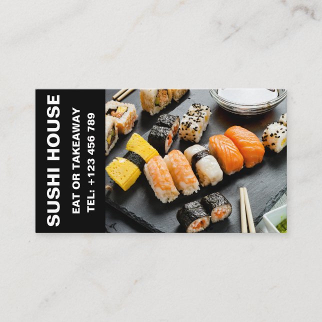 Elegant Sushi Restaurant Custom Business Card (Front)