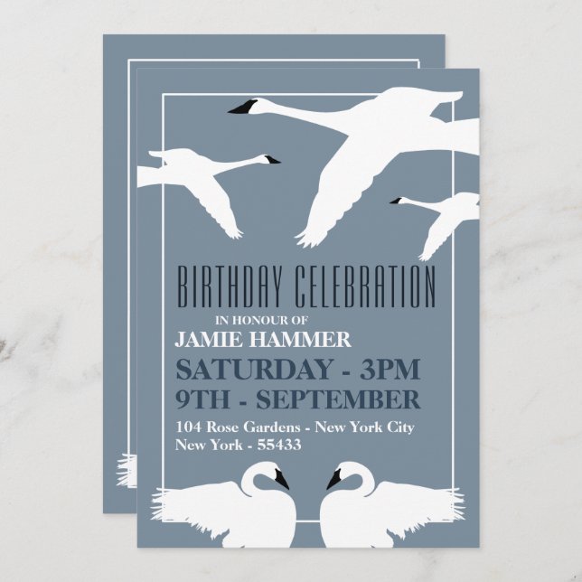 Elegant Swan, Birthday Invitation (Front/Back)