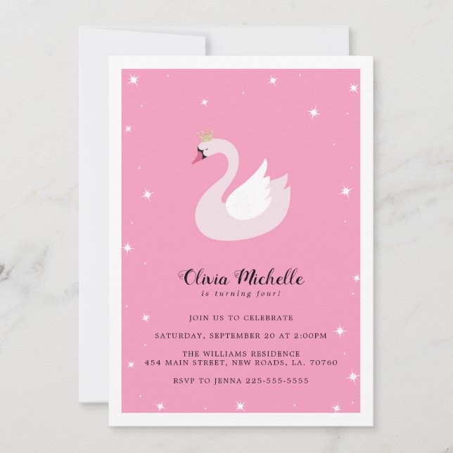 Elegant Swan Birthday Invitations (Front)