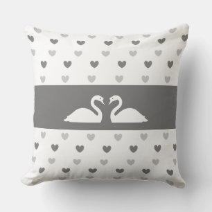 Elegant Swan Couple & Silver Heart Pattern Cushion