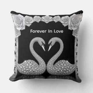 Elegant Swan Couple With Sparkling Flowers Cushion