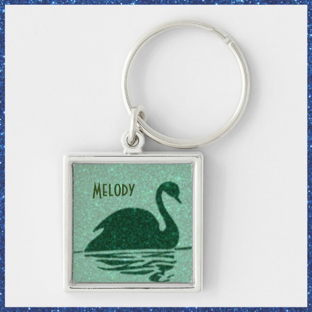 Elegant Swan Green Glitter Key Ring (Creator Uploaded)