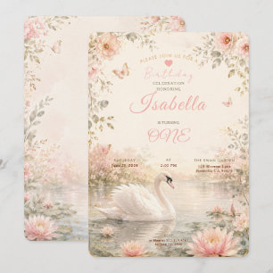 Elegant Swan Lake Birthday Invitation