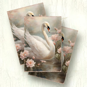 Elegant Swan Lake Floral w Pink Water Lily Tissue Paper