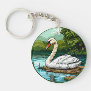 🦢 Elegant Swan Lake Nature Charm Gift 🦢 Key Ring