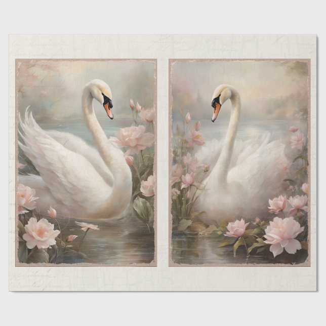 Elegant Swan Lake Pink Water Lily Floral Wrapping Paper (Flat)