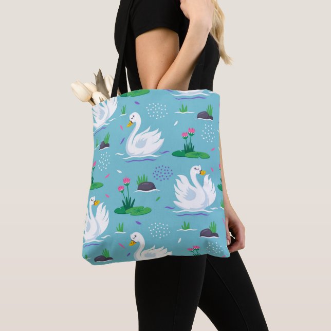 Elegant Swan Pattern Tote Bag (Close Up)