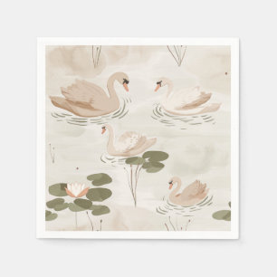 Elegant swan pattern watercolor napkin
