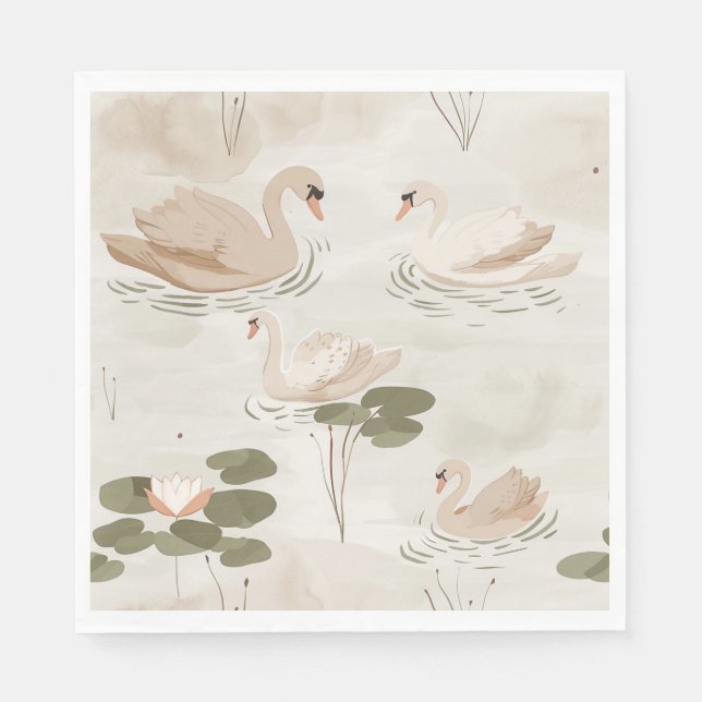 Elegant swan pattern watercolor napkin (Front)