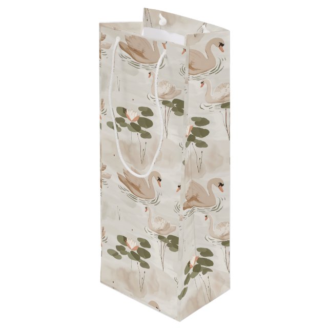 Elegant swan pattern  wine gift bag (Back Angled)