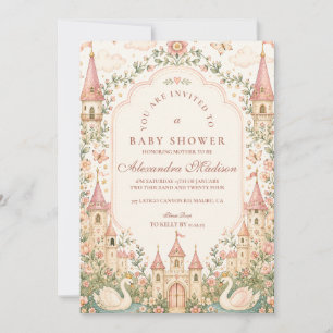Elegant Swan Princess Castle Baby Shower Invitation