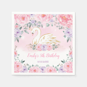Elegant Swan Princess   Pink Purple Floral Party Napkin