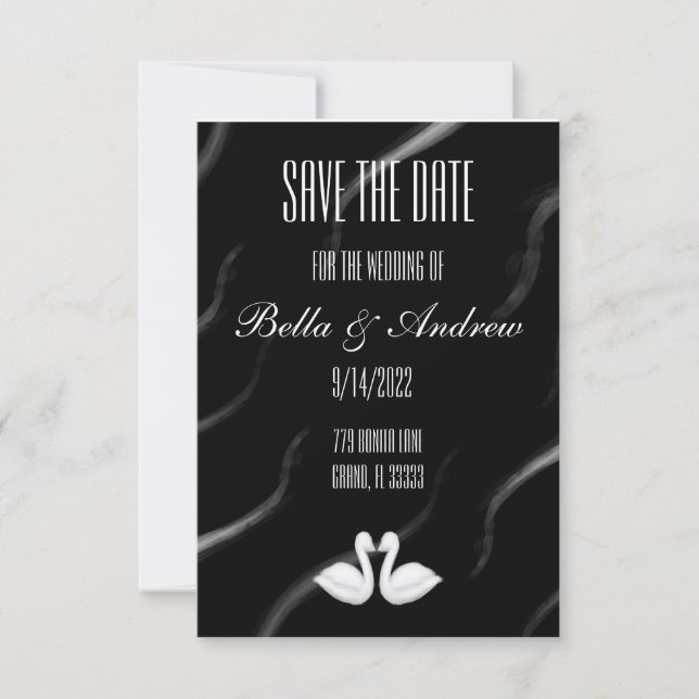 Elegant Swan Save the Date Card (Front)