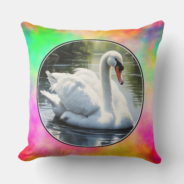 Elegant Swan Throw Pillow (Front)