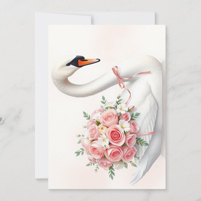 Elegant Swan with Roses Holiday Card (Front)