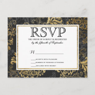Elegant Swanky Faux Gold, Black, & Grey Floral Invitation Postcard