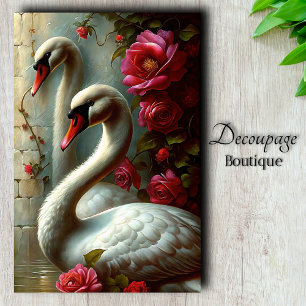 Elegant Swans and Roses Decoupage Tissue Paper