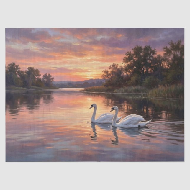 Elegant Swans at Sunset Tissue Paper (Front)