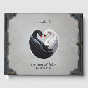Elegant swans forning a heart together. guest book