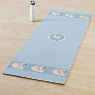 Elegant Swans & Monogram on Light Blue Yoga Mat