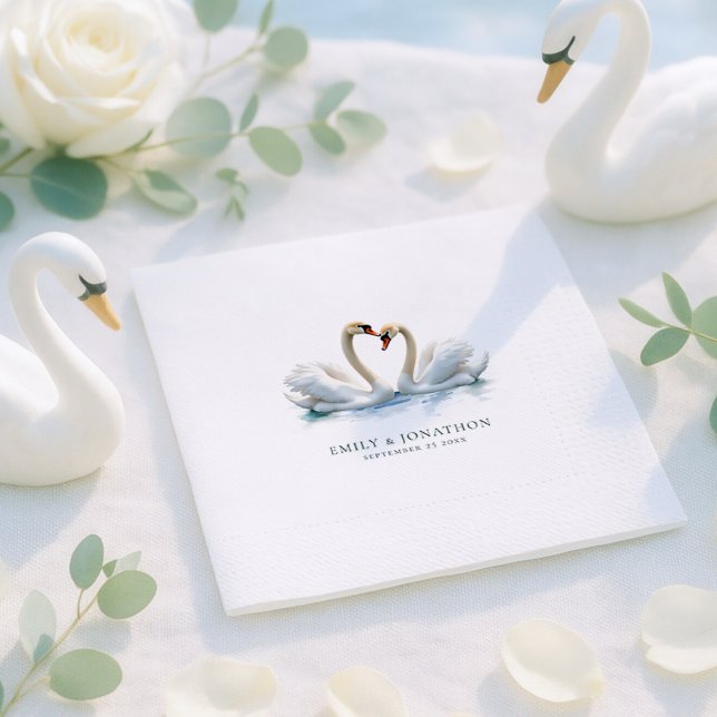 Elegant Swans Names Date Wedding Napkin (Creator Uploaded)