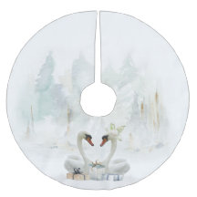 Elegant Swans Watercolor Tree Skirt
