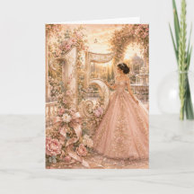Elegant Sweet 15 Quinceañera Floral Greeting Card