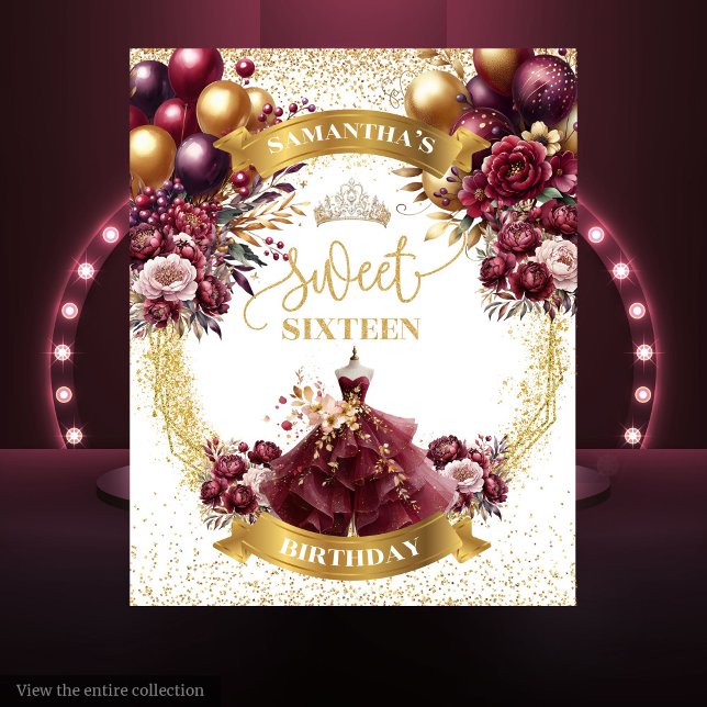 Elegant Sweet 16 Backdrop Burgundy Dress Balloons Tapestry (Elegant Sweet 16 Backdrop Burgundy Dress Balloons)