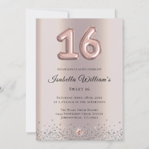Elegant Sweet 16 Birthday Balloon Rose Gold Foil Invitation