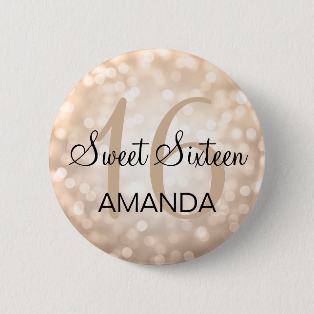 Elegant Sweet 16 Birthday Copper Glitter Lights 6 Cm Round Badge (Front)