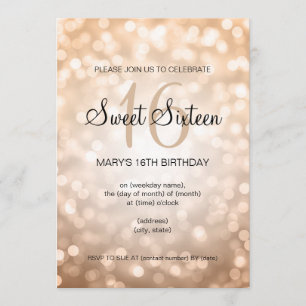 Elegant Sweet 16 Birthday Copper Glitter Lights Invitation