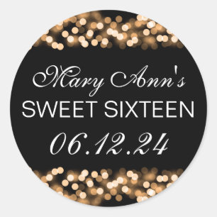 Elegant Sweet 16 Birthday Hollywood Glam Gold Classic Round Sticker