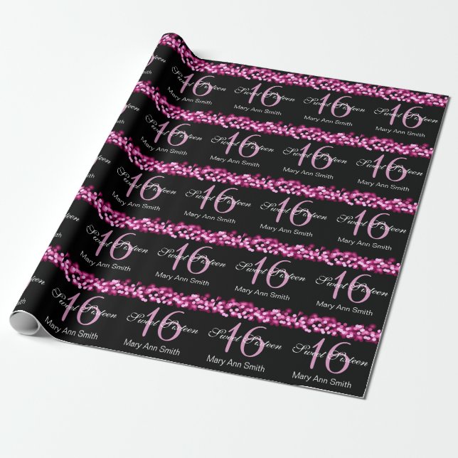 Elegant Sweet 16 Birthday Hollywood Glam Pink Wrapping Paper (Unrolled)