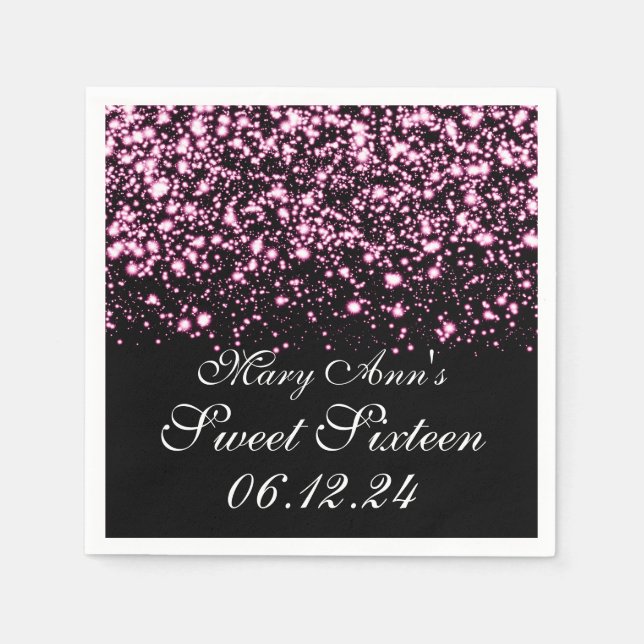 Elegant Sweet 16 Birthday Midnight Glam Pink Napkin (Front)