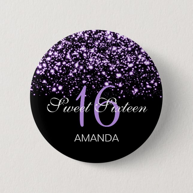 Elegant Sweet 16 Birthday Midnight Glam Purple 6 Cm Round Badge (Front)