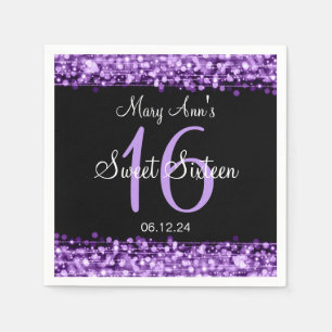 Elegant Sweet 16 Birthday Party Sparkles Purple Napkin