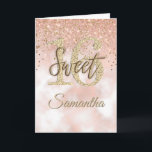 Elegant Sweet 16 Birthday Rose Gold Glitter Card<br><div class="desc">Modern chic girly birthday card for 16th birthday celebrations. Design featuring blush pink background,  gold sparkly glitter texture,  and calligraphy script. Personalise with a name and your message.</div>
