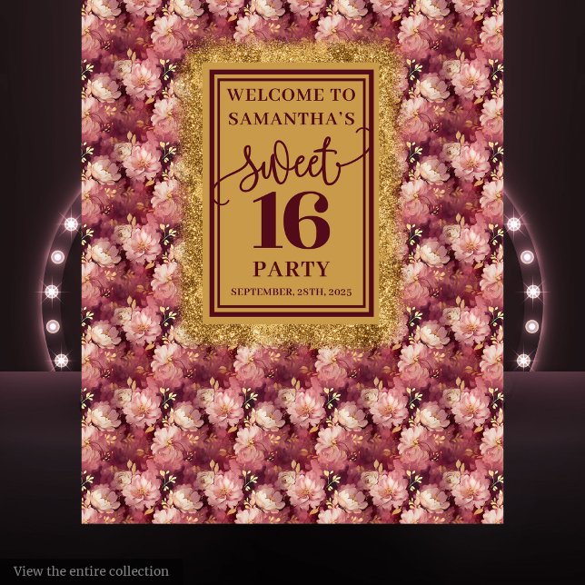 Elegant Sweet 16 Blush Burgundy Gold Backdrop Tapestry (Elegant Sweet 16 Blush Burgundy Gold Backdrop)