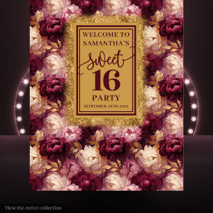 Elegant Sweet 16 Blush Burgundy Gold Party Backdro Tapestry