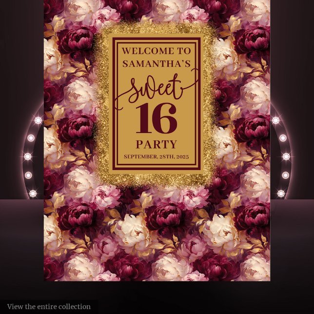 Elegant Sweet 16 Blush Burgundy Gold Party Backdro Tapestry (Elegant Sweet 16 Blush Burgundy Gold Party Backdrop Tapestry)