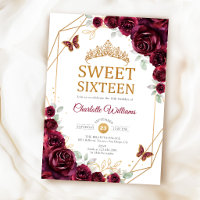 Elegant Sweet 16 Burgundy Roses Gold