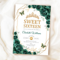Elegant Sweet 16 Emerald Green Roses Gold