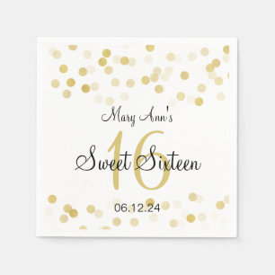Elegant Sweet 16 Faux Gold Foil Glitter Lights Napkin