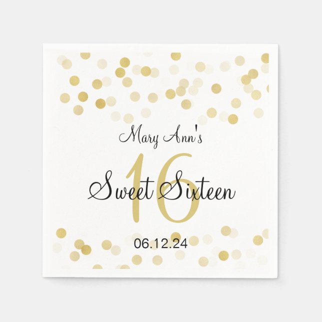 Elegant Sweet 16 Faux Gold Foil Glitter Lights Napkin (Front)