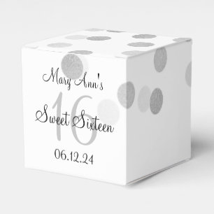 Elegant Sweet 16 Faux Silver Foil Glitter Lights Favour Box