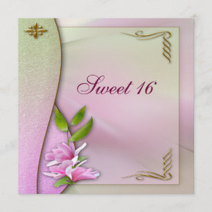 Elegant Sweet 16 Pink Magnolia Invites